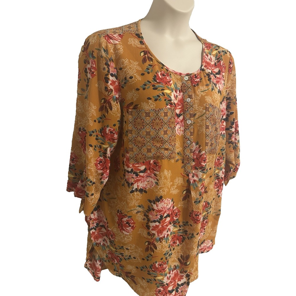 Anthropologie Fig and Flower Tunic Blouse~Plus 2XL~ Floral Boho Peasant Cottage - Picture 3 of 16
